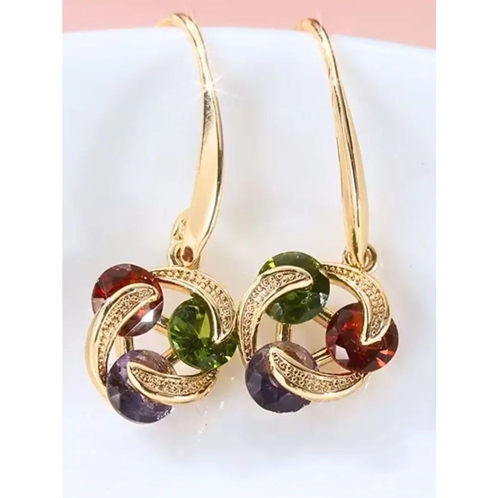 Knotted Pendant Earrings Exquisite Colorful Ruby Amethyst & Peridot Gemstones